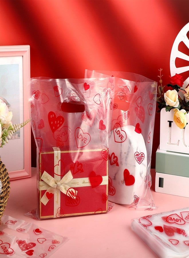 Qilery 50 Pcs Valentine‘s Day Heart Clear Gift Bag 9 x 12 Inches Plastic Merchandise Bag Valentine Plastic Shopping Bag Transparent Gift Wrap Bags for Party Favors Small Business Supplies - Image 4